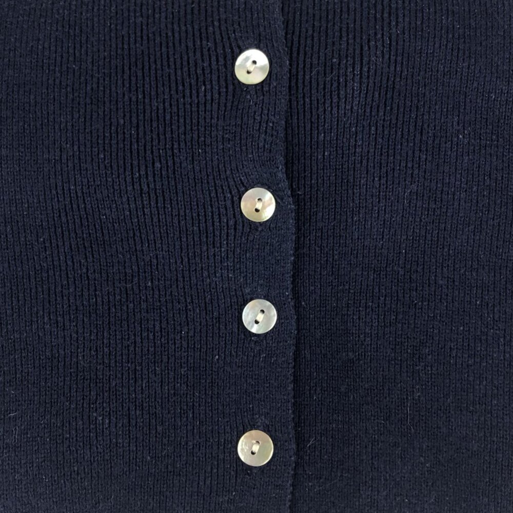 Hillard & Hanson Dark Blue Scalloped V-Neck Short Sleeve Cardigan Sweater Size M - Picture 4 of 10